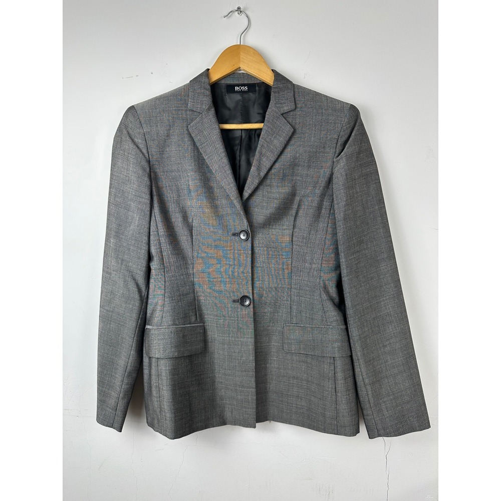 Hugo Boss Womens Grey Wool Mohair Blend Tailored Blazer‎ Jacket Size 6 US